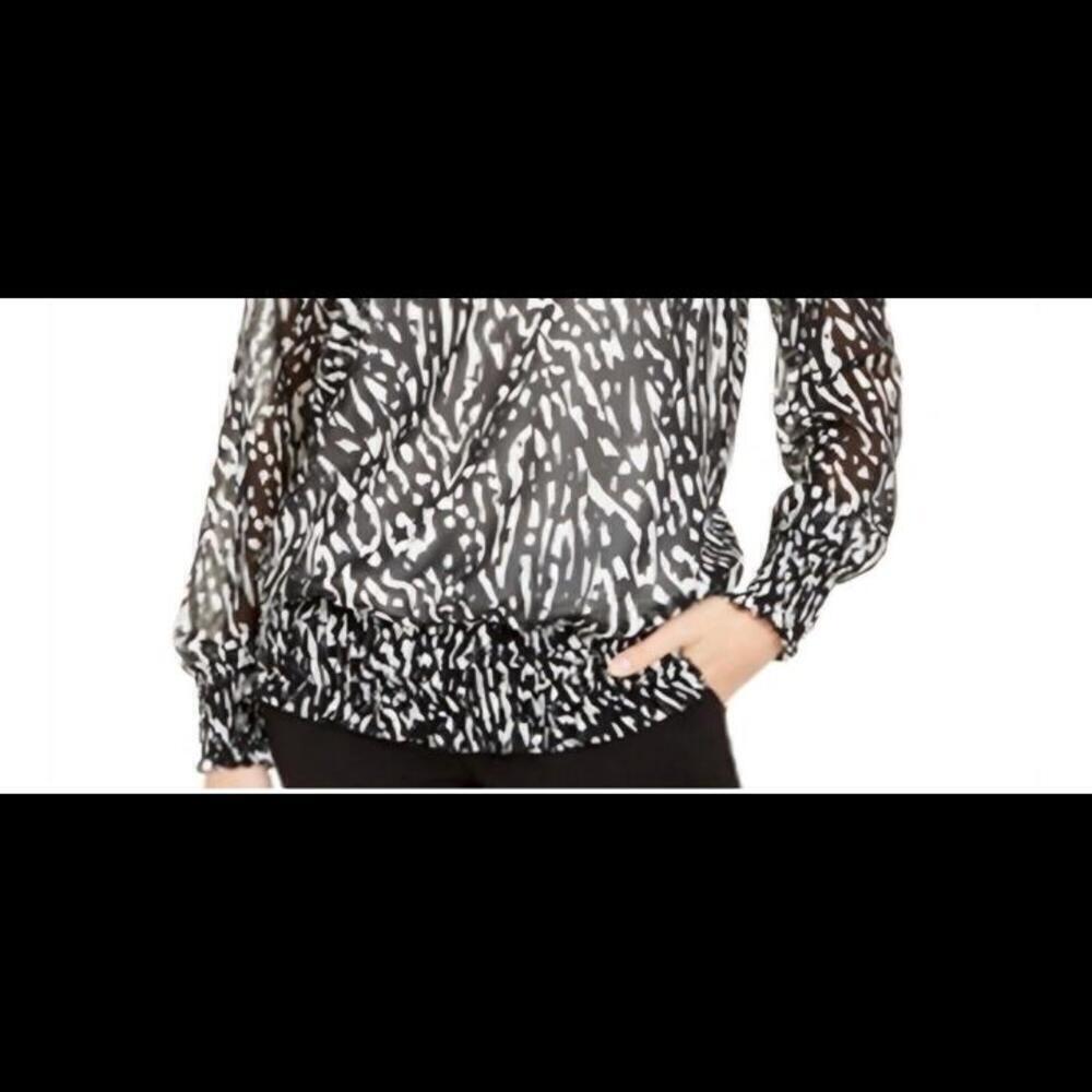 Alfani Women's Smocked Top White/black zebra Size Petite Medium - Picture 2 of 4